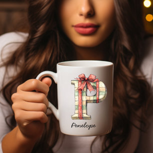 De Café Taza P personalizada con monograma navideño festiv
