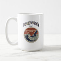 Taza Pacific Coast Retro Vintage Atardecer y Ola d