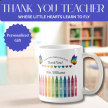 Taza para maestros - Crayones Corazones y Mariposa