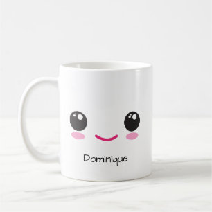 De Café Taza personalizable con cara Kawaii linda, feliz y