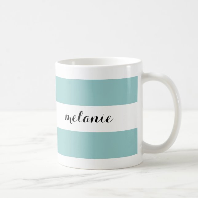 De Café Taza personalizada aguamarina rayada (Derecha)