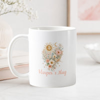 Taza personalizada Boho floral corazón sol luna