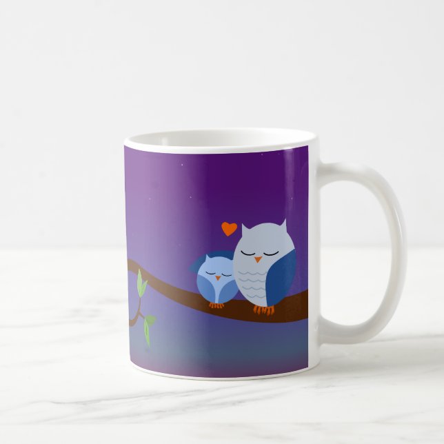 De Café Taza personalizada búhos soñolientos azules (Derecha)
