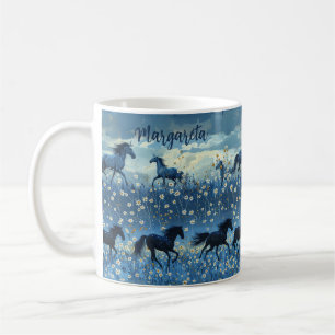 De Café Taza personalizada Caballos Salvajes y Flores Silv