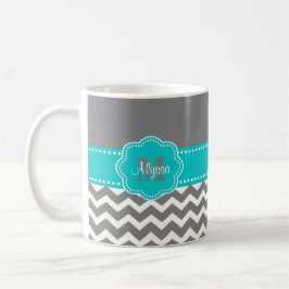 De Café Taza personalizada Chevron gris y azul
