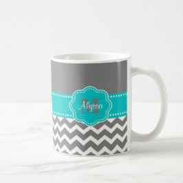 De Café Taza personalizada Chevron gris y azul