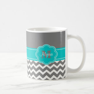 De Café Taza personalizada Chevron gris y azul