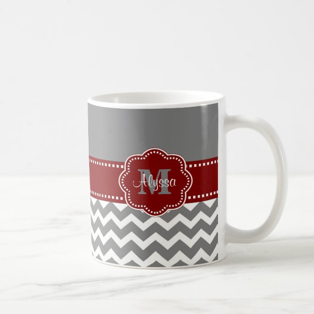 De Café Taza personalizada Chevron gris y rojo oscuro (Derecha)