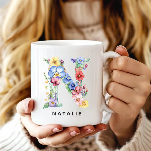 De Café Taza Personalizada con Alfabeto Floral para la Cua