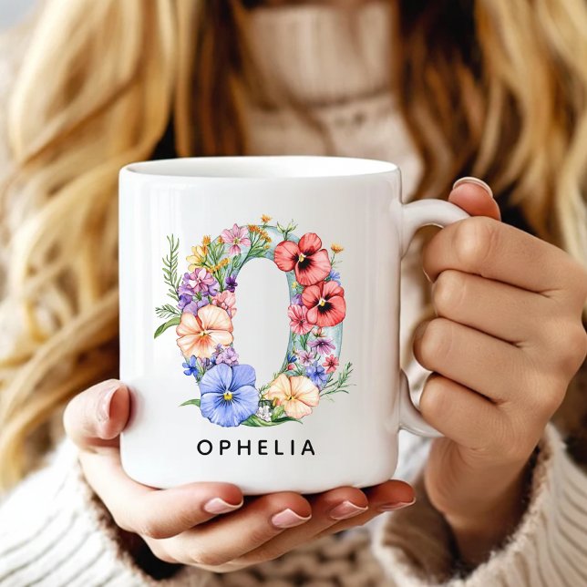 De Café Taza Personalizada con Alfabeto Floral para Mamá y (Custom Monogram Name Mug for Mom or Bridesmaids, Custom Floral Alphabet Mug for Teacher or Nurse)
