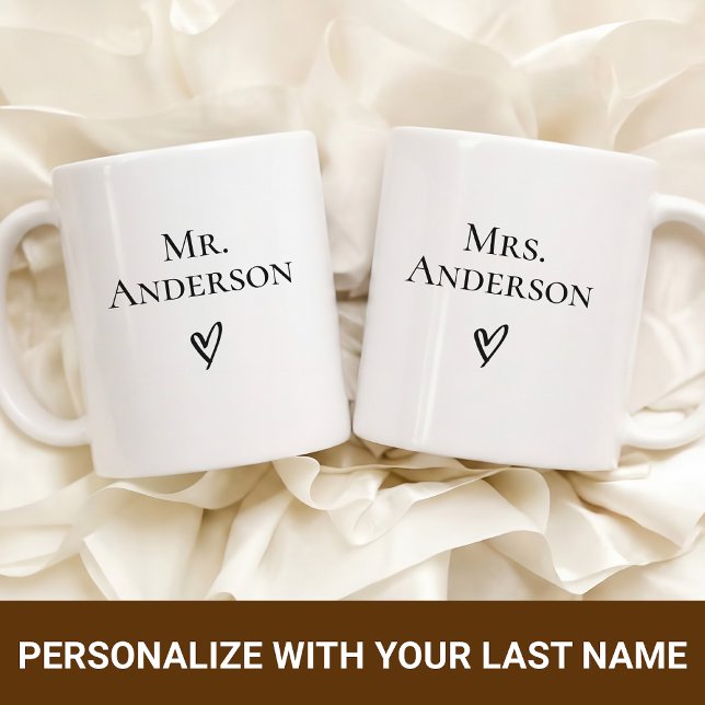 De Café Taza Personalizada con Apellido para Recién Casado (Engagement gifts for couples, Wedding gifts for bride and groom, Wifey and Hubby matching mugs)