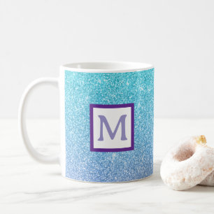 De Café Taza personalizada con brillo azul y inicial perso