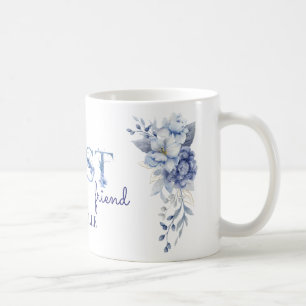 De Café Taza personalizada con flores azules, mejor amiga 