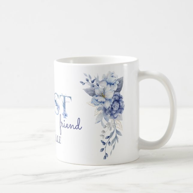 De Café Taza personalizada con flores azules, mejor amiga  (Derecha)