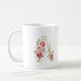 De Café Taza personalizada con la letra floral A rosa