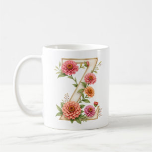 De Café Taza personalizada con la letra floral Z Zinnia
