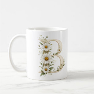 De Café Taza personalizada con letra B floral Daisy