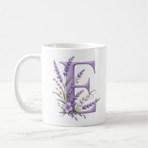 De Café Taza personalizada con letra E floral en lavanda