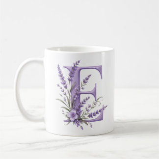 De Café Taza personalizada con letra E floral en lavanda