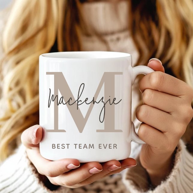 De Café Taza Personalizada con Monograma Regalo para Compa (Classy Monogram Mug Gift for Bridal Shower, Neutral Personalized Mug Gift for Office or Coworkers)