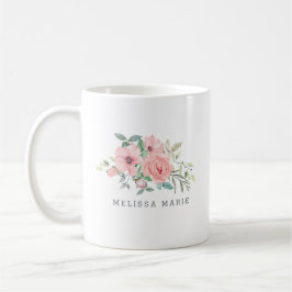 De Café Taza personalizada con nombre y acuarela floral