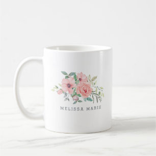 De Café Taza personalizada con nombre y acuarela floral