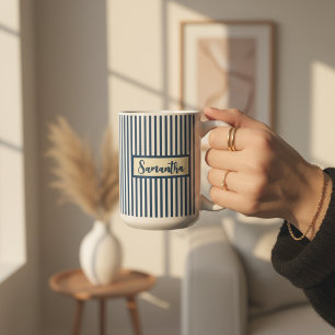 De Café Taza Personalizada con Rayas Azules Regalo para El