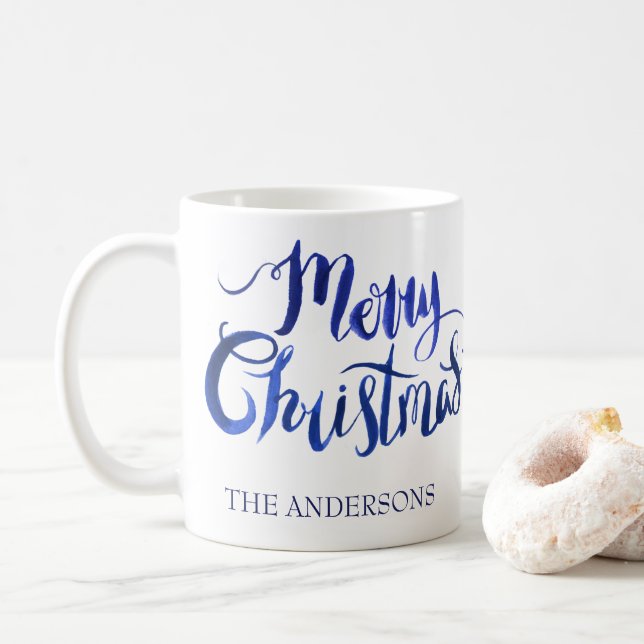 De Café Taza personalizada del navidad azul y blanco (Con donut)