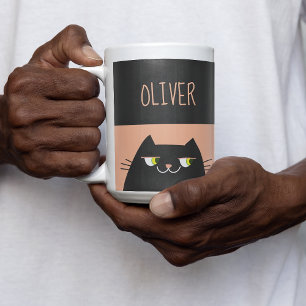 De Café Taza Personalizada Gato Negro con Nombre Regalo
