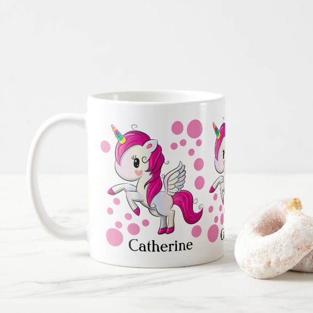 De Café Taza personalizada linda del unicornio (Con donut)