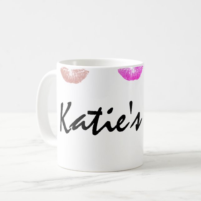 De Café Taza personalizada manchada lápiz labial (Anverso izquierdo)