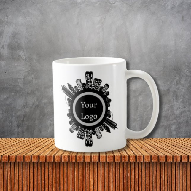 De Café Taza personalizada para agentes inmobiliarios - Si (Custom Real Estate Agent Mug - Building Skyline - Personalized Logo Coffee Cup for Realtors)