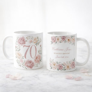 De Café Taza personalizada por 70 cumpleaños con peonías a