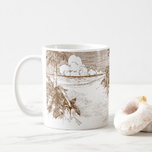 De Café Taza Playa Tropical Palmeras Vintage