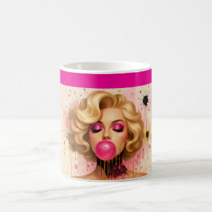 De Café Taza Pop Art Glam con Mujer Rubia y Chicle