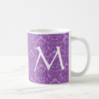 De Café Taza PÚRPURA elegante del monograma del damasco