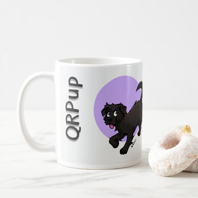 De Café Taza QRPup - Terrier Negro (Con donut)