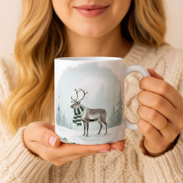 De Café Taza Reno Pintura Acuarela Regalo Navidad Ciervo I