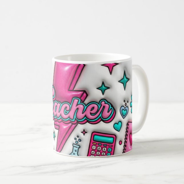 De Café Taza Retro Groovy Profesora Rosa y Turquesa 330ml (Anverso derecho)