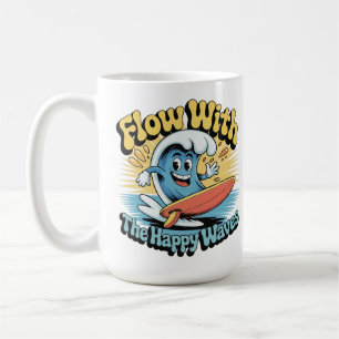 De Café Taza Retro Surf Fluye Con Las Olas Felices