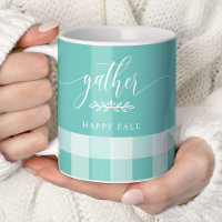 Taza Reunir Feliz Otoño Teal y Blanco Buffalo Chec