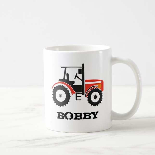 De Café Taza roja del tractor con nombre (Derecha)