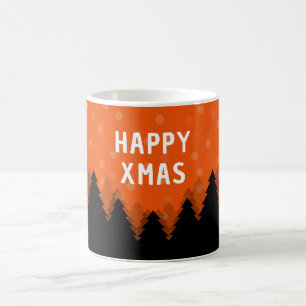 De Café Taza roja feliz Navidad con bosque, árboles y niev