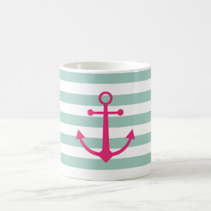 De Café Taza rosada rayada del ancla