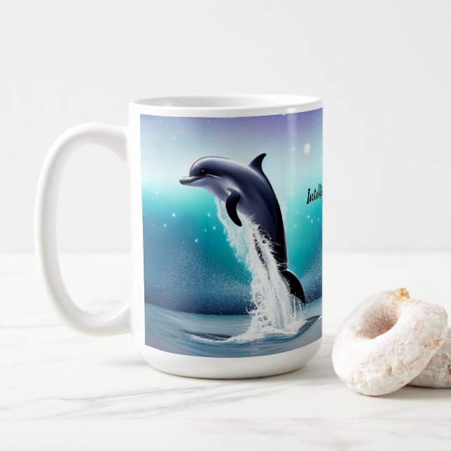 De Café Taza Salta del delfín en el océano (Con donut)