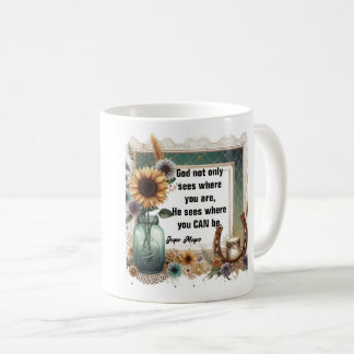 De Café Taza Sunflower Boot, "Dios ve dónde puedes estar"