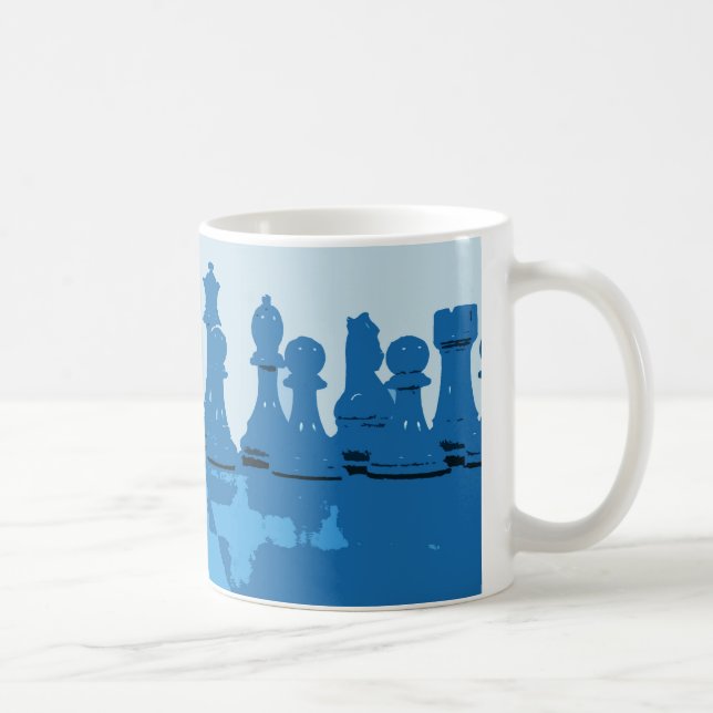 De Café Taza temática azul del ajedrez (Derecha)