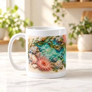 De Café Taza Tidepool Watercolour Conchas y Coral