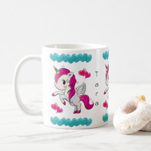 De Café Taza Unicornio Corazones Azules