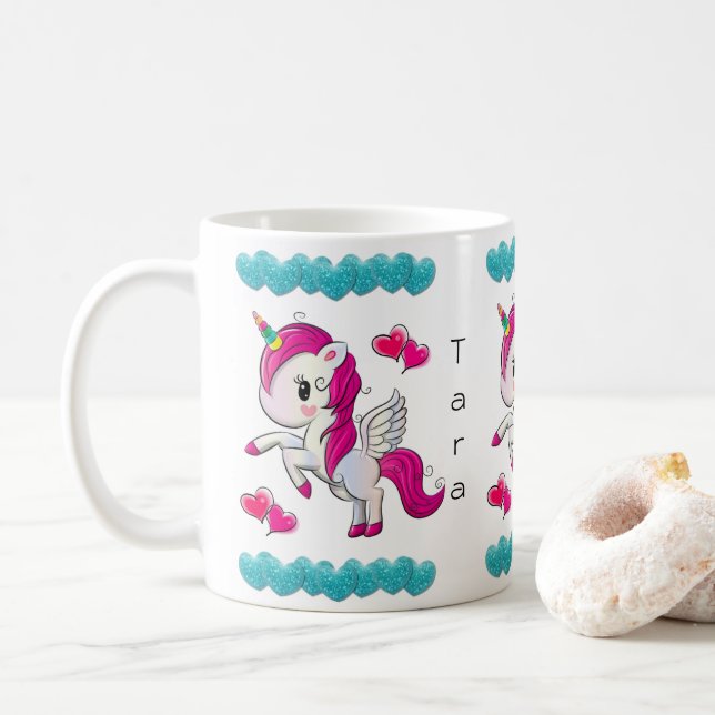 De Café Taza Unicornio Corazones Azules (Con donut)